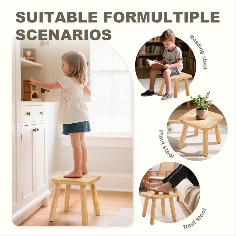 Frogprin Solid Wooden Step Stool for Kids Adults, Short Chair Toddlers Plant Stool, Kids Stool Perfect Matched Sensory Table, Multi-Purpose Sitting for Kitchen Playroom Bathroom Bedroom (2 Pack) - Image 4